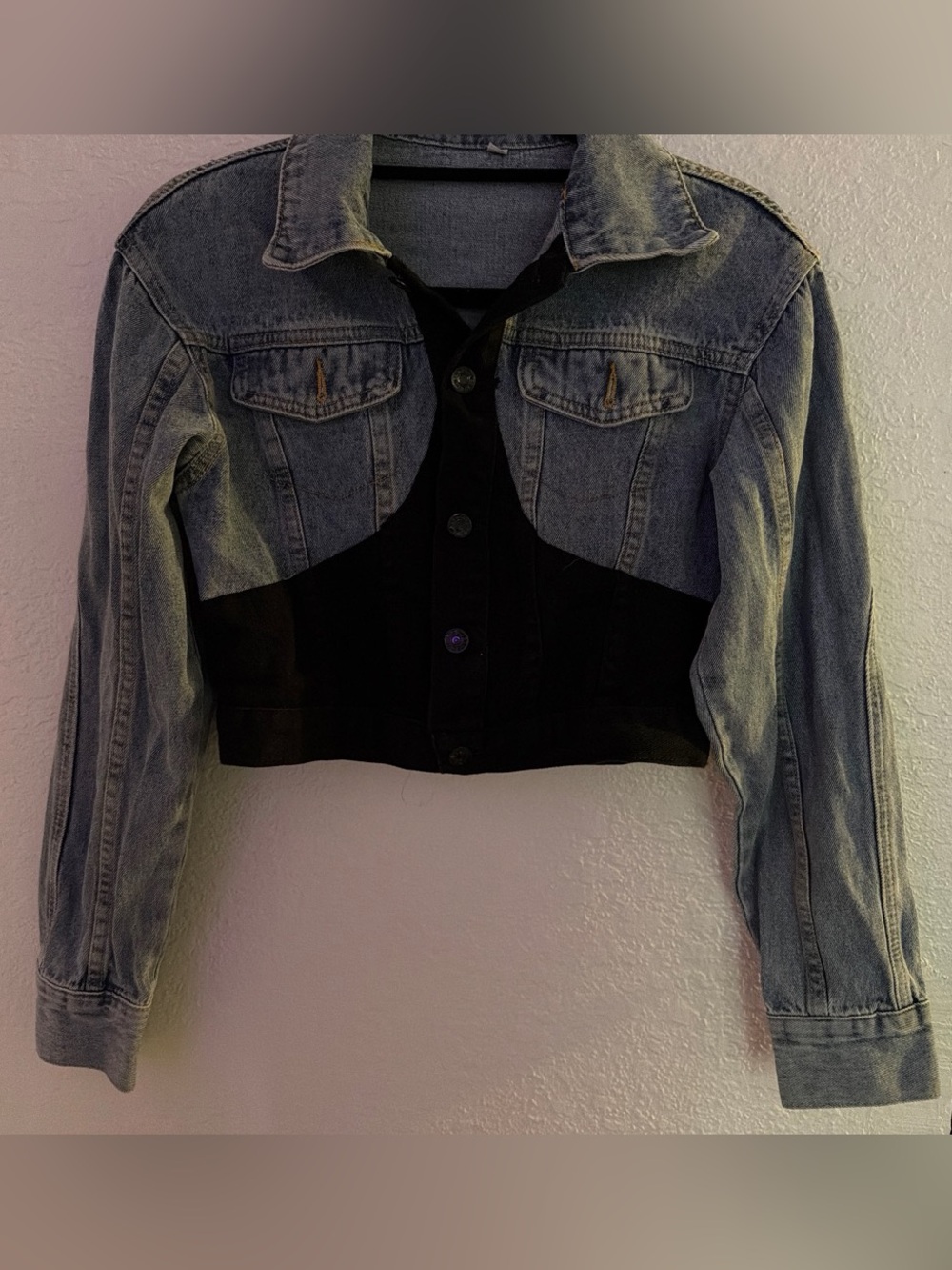 Denim & Black Cropped Jean Jacket
